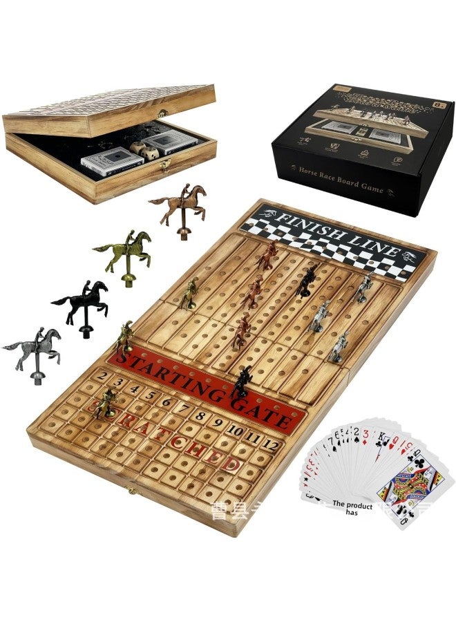 Cross-Border Wooden Horse Racing Board Game Party Desktop Puzzle Battle Game Foldable Box Metal Horse Racing Board